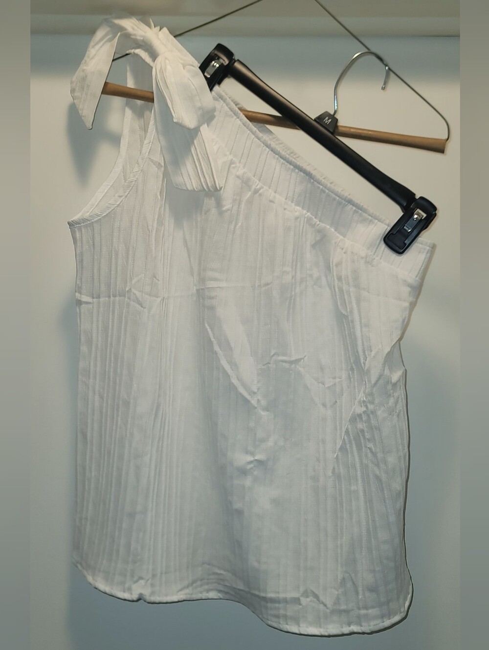 White One-Shoulder Tie Strap Women's Top